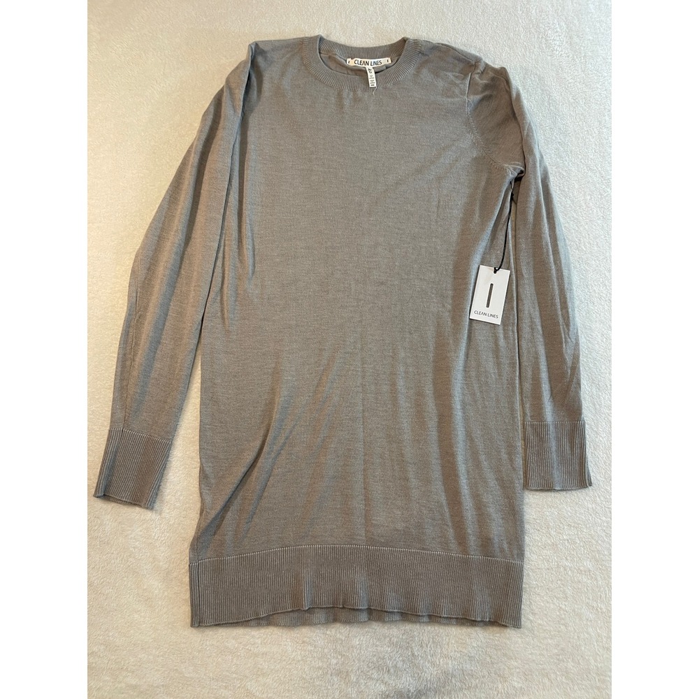 Clean Lines Womens Longline Crewneck Sweater Taupe Gray Viscose Blend Large NWT